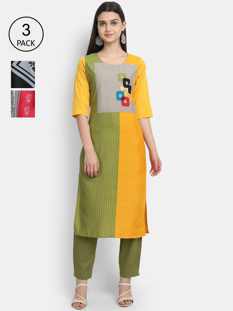 

KALINI Women Multicoloured Tribal Printed Mirror Work Crepe Kurta, Multi