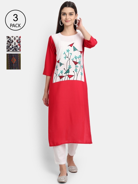 

KALINI Women Multicoloured Printed Thread Work Crepe Kurta, Multi