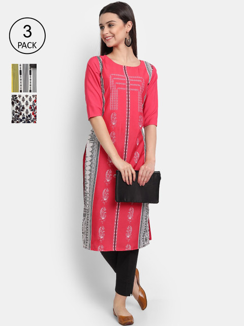 

KALINI Women Multicoloured Tribal Printed Mirror Work Crepe Kurta, Multi