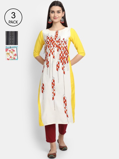 

KALINI Women Multicoloured & white alyssum Embroidered Keyhole Neck Thread Work Crepe Kurta, Multi