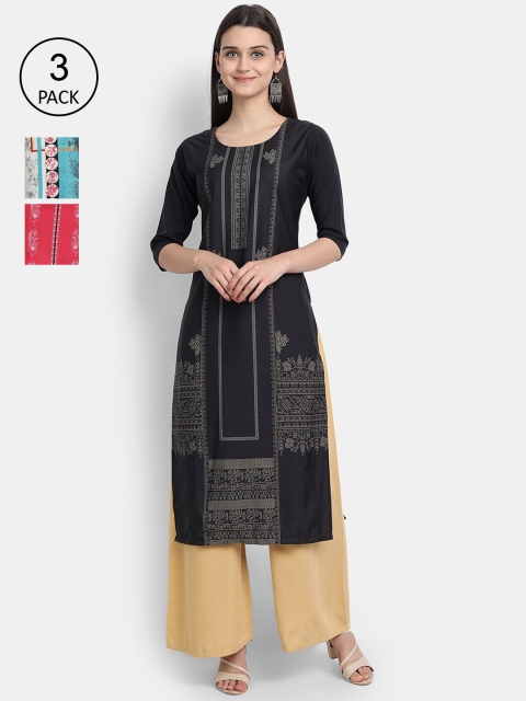 

KALINI Women Multicoloured Tribal Printed Mirror Work Crepe Kurta, Multi