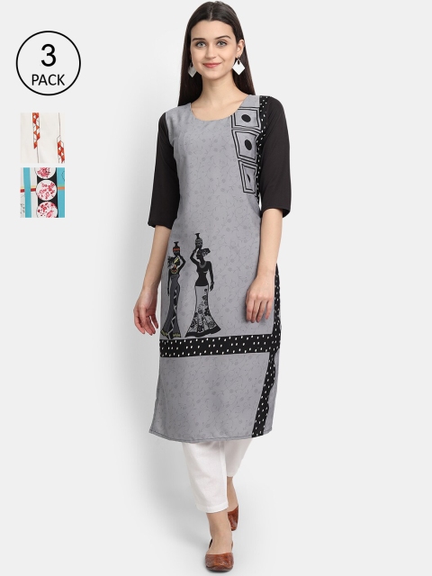 

KALINI Women Multicoloured Embroidered Keyhole Neck Thread Work Crepe Kurta, Multi