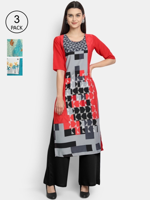 

KALINI Women Multicoloured & crimson Floral Printed Crepe Kurta, Multi