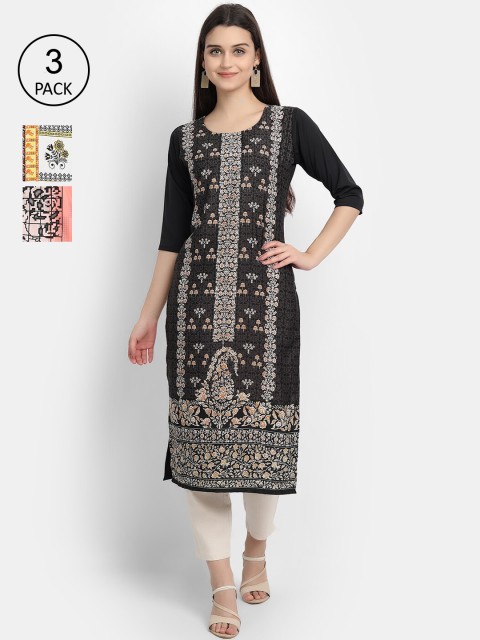 

KALINI Women Multicoloured & brown Ethnic Motifs Printed Crepe Kurta, Multi