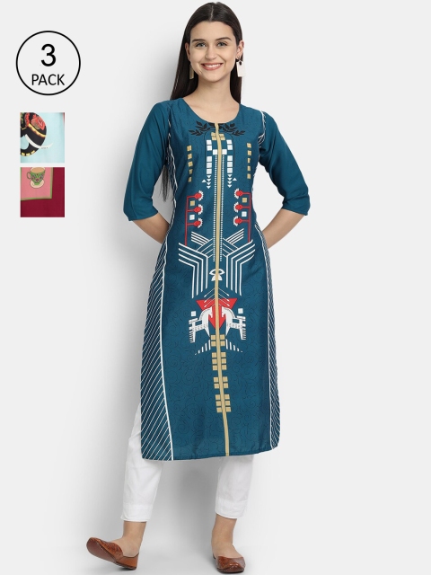 

KALINI Women Multicoloured Colourblocked Chikankari Crepe Kurta, Multi