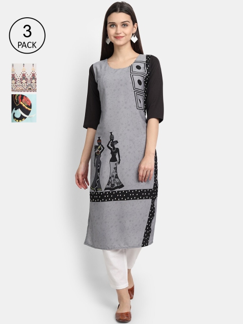 

KALINI Women Multicoloured Colourblocked Chikankari Crepe Kurta, Multi