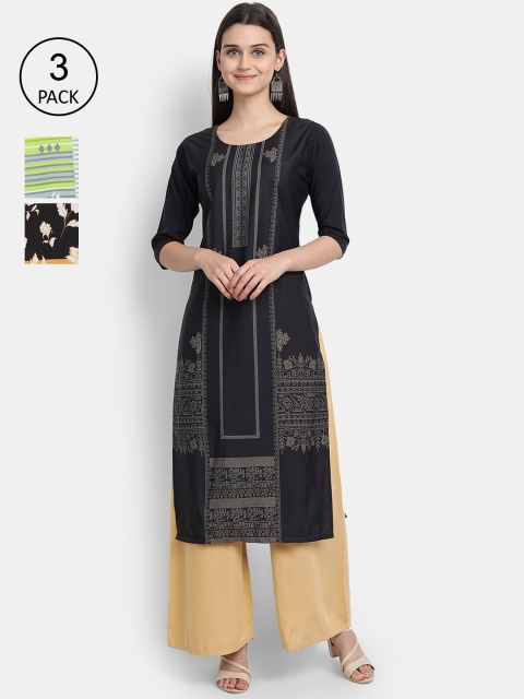 

KALINI Women Multicoloured Ethnic Motifs Printed Flared Sleeves Mirror Work Crepe Kurta, Multi