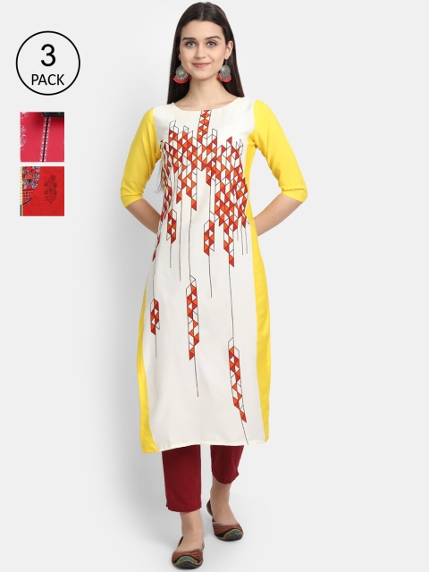 

KALINI Women Multicoloured & white alyssum Ethnic Motifs Printed Thread Work Crepe Kurta, Multi