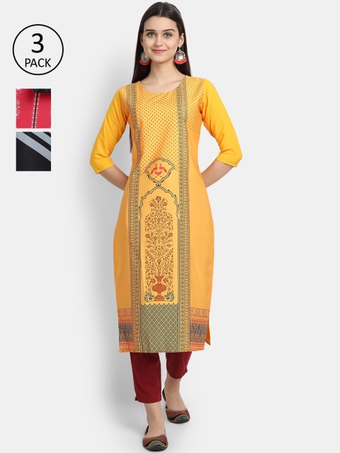 

KALINI Women Multicoloured Tribal Printed Mirror Work Crepe Kurta, Multi