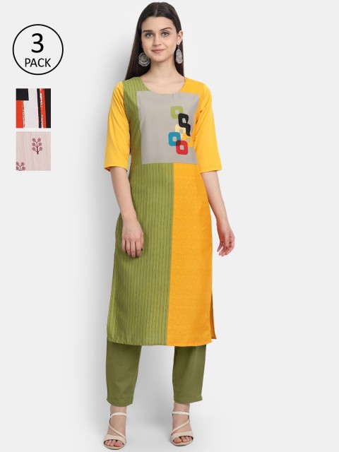 

KALINI Women Multicoloured Printed Thread Work Crepe Kurta, Multi