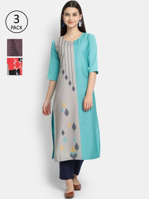 

KALINI Women Multicoloured & silver gray Thread Work Crepe Kurta, Multi