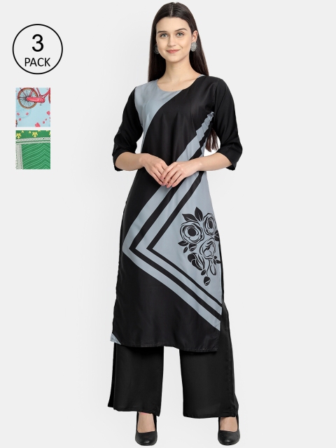 

KALINI Women Multicoloured Floral Embroidered Mirror Work Crepe Kurta, Multi