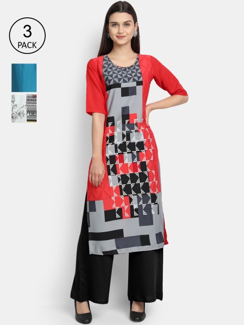 

KALINI Women Multicoloured & fiesta Floral Yoke Design Thread Work Crepe Kurta, Multi