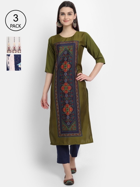 

KALINI Women Multicoloured Geometric Printed Cold-Shoulder Sleeves Crepe Kurta, Multi