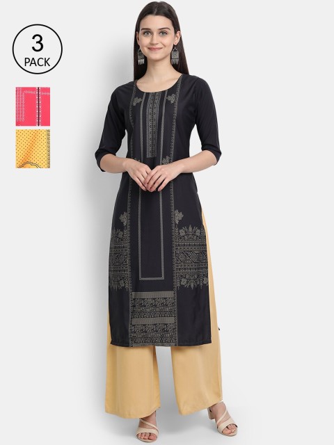 

KALINI Women Multicoloured Geometric Striped Thread Work Crepe Kurta, Multi