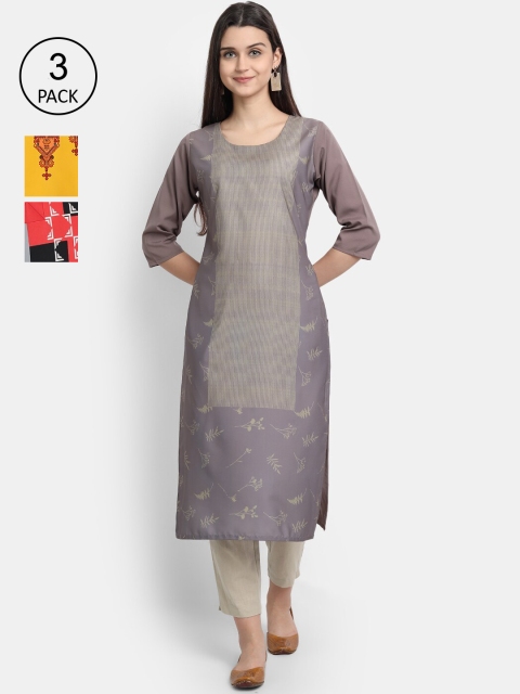 

KALINI Women Multicoloured & opal gray Floral Printed Keyhole Neck Crepe Kurta, Multi