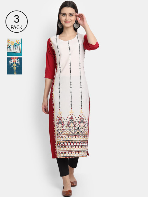 

KALINI Women Multicoloured Floral Embroidered Thread Work Crepe Kurta, Multi