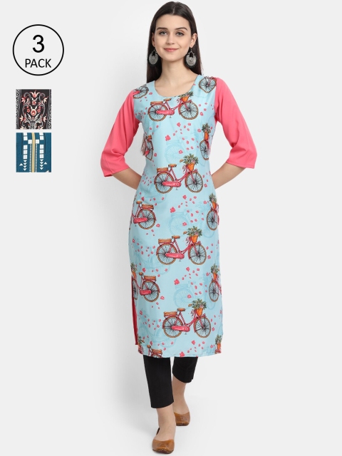 

KALINI Women Multicoloured & light blue Ethnic Motifs Printed Flared Sleeves Crepe Kurta, Multi