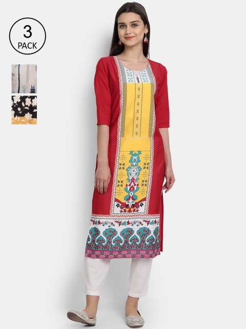 

KALINI Women Multicoloured & christmas red Floral Printed Crepe Kurta, Multi