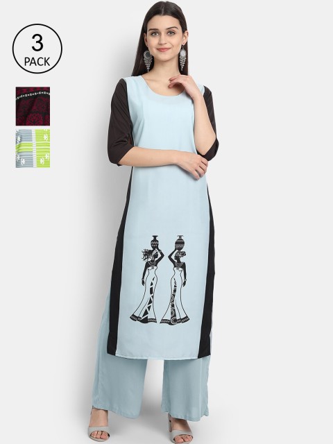 

KALINI Women Multicoloured Ethnic Motifs Printed Flared Sleeves Mirror Work Crepe Kurta, Multi