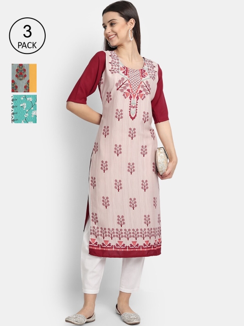 

KALINI Women Multicoloured Ethnic Motifs Printed Thread Work Crepe Kurta, Multi