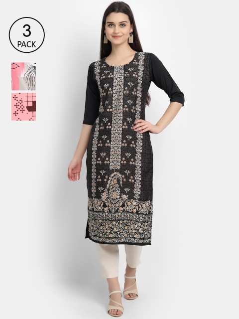 

KALINI Women Multicoloured Floral Printed Thread Work Crepe Kurta, Multi