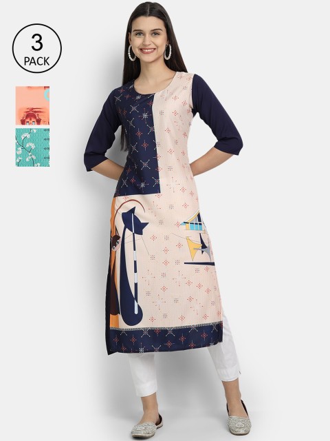

KALINI Women Multicoloured Ethnic Motifs Printed Thread Work Crepe Kurta, Multi