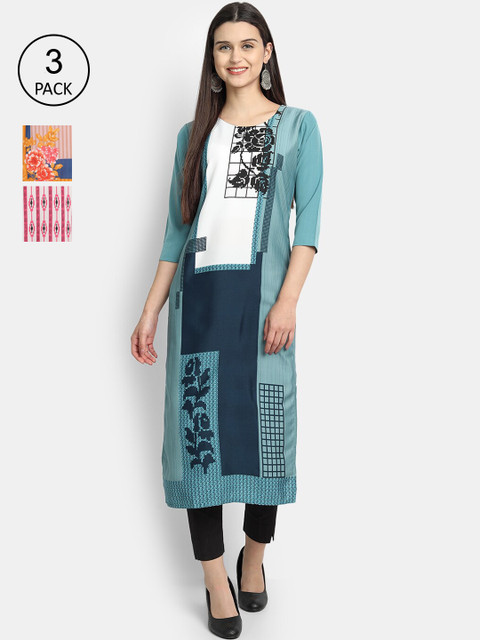

KALINI Women Multicoloured Ethnic Motifs Printed Patchwork Crepe Kurta, Multi