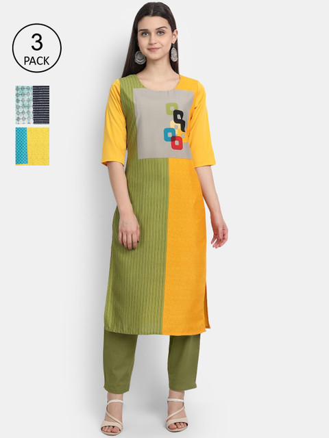 

KALINI Women Multicoloured Colourblocked Thread Work Crepe Kurta, Multi