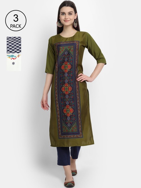 

KALINI Women Multicoloured & cafe noir Floral Embroidered Thread Work Crepe Kurta, Multi