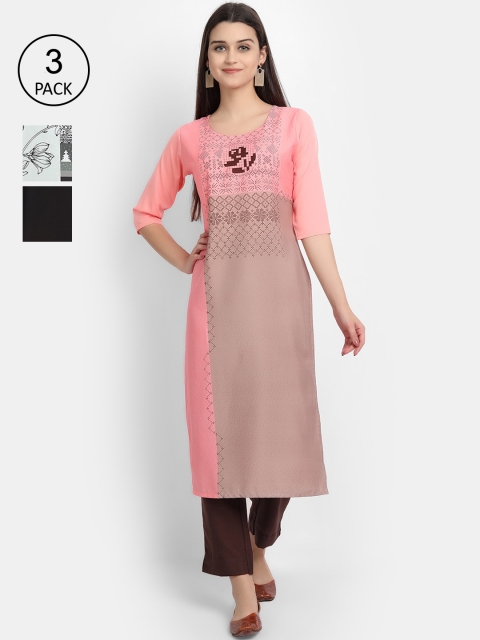 

KALINI Women Multicoloured & blue grey Mirror Work Crepe Kurta, Multi