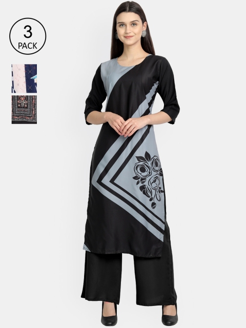 

KALINI Women Multicoloured & rich black Ethnic Motifs Printed Flared Sleeves Crepe Kurta, Multi