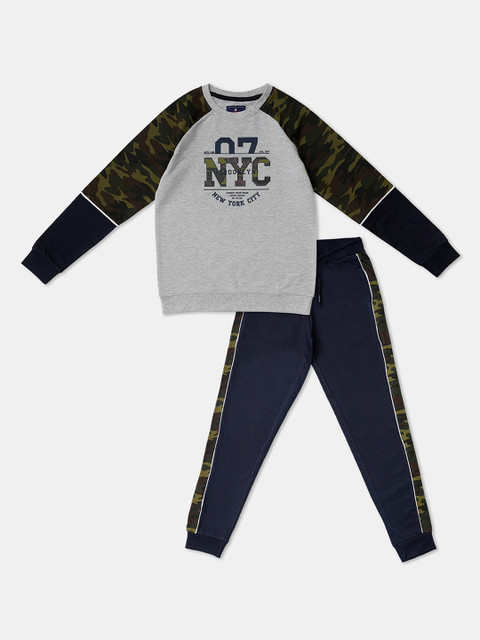 

R&B Boys Grey & Navy Blue Printed T-shirt with Trousers