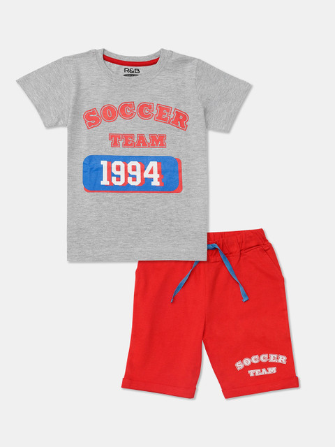 

R&B Boys Grey & Red Printed T-shirt with Shorts