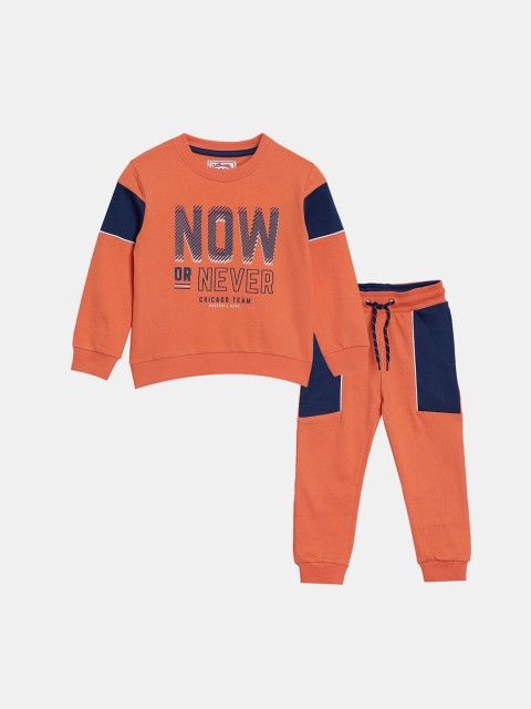 

R&B Boys Orange & Navy Blue Printed T-shirt with Trousers