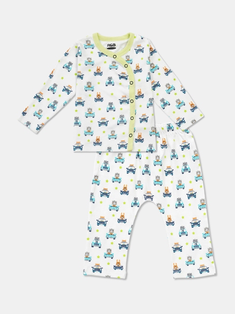 

R&B Boys White & Blue Printed Shirt with Trousers