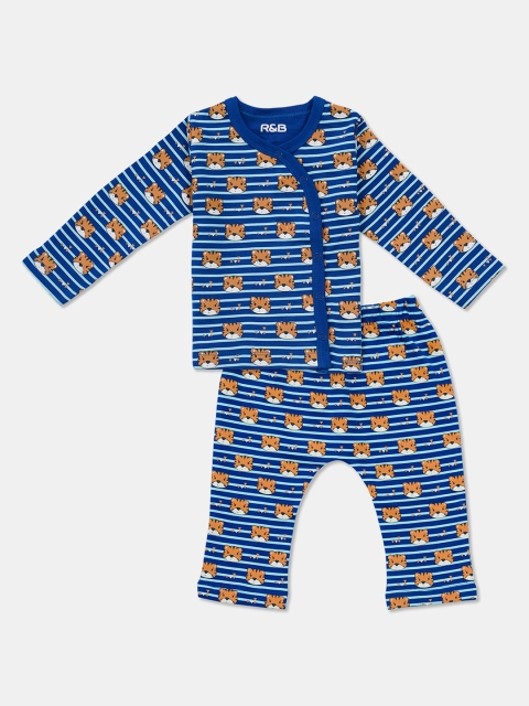 

R&B Boys Navy Blue & Orange Printed T-shirt with Trousers