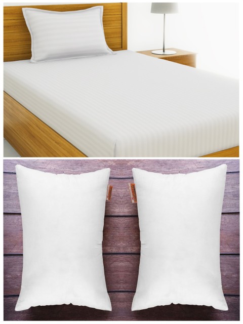 

BIANCA Set of 210 TC 1 Single Bedsheet with 1 Pillow Cover & 2 Orthopedic Pillows, White