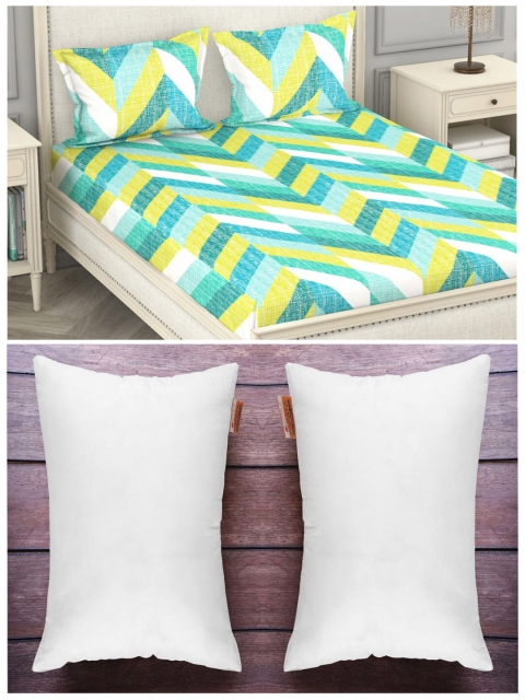 

BIANCA Set of 110 TC Queen Bedsheet With 2 Pillow Cover & 2 Orthopedic Pillows, Green