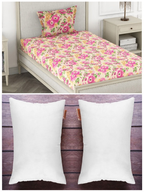 

BIANCA Set of 110 TC Single Bedsheet with 1 Pillow Cover & 2 Orthopedic Pillows, White