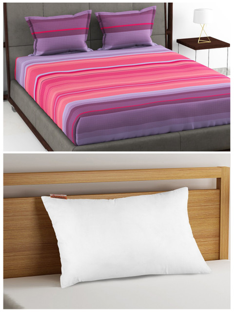 

BIANCA White Orthopedic Pillow with 180 TC Cotton Single Bedsheet and Pillow Cover Set