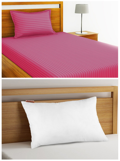 

BIANCA Set of 210 TC 1 Single Bedsheet with Pillow Cover & Medium-Firm Orthopedic Pillow, White
