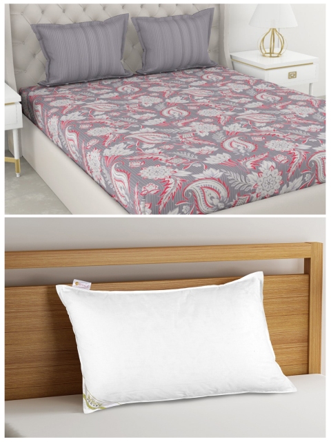 

BIANCA Set of 210 TC King Bedsheet With 2 Pillow Covers & Anti Stress Orthopedic Pillow, White