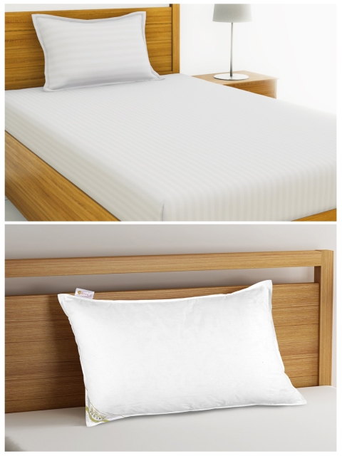 

BIANCA Set of 210 TC 1 Single Bedsheet with Pillow Cover & Anti Stress Orthopedic Pillow, White