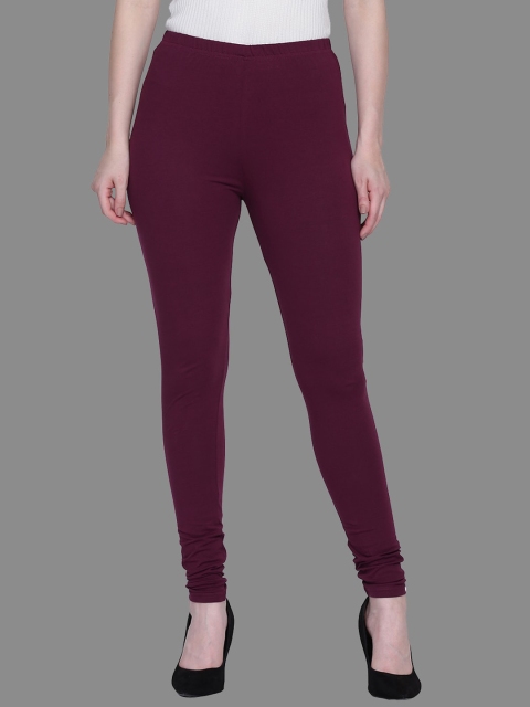 

SPIFFY Women Burgundy Solid Churidar-Length Leggings