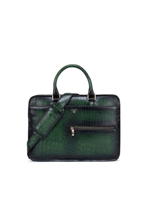 

Da Milano Unisex Green & Black Textured Leather Laptop Bag