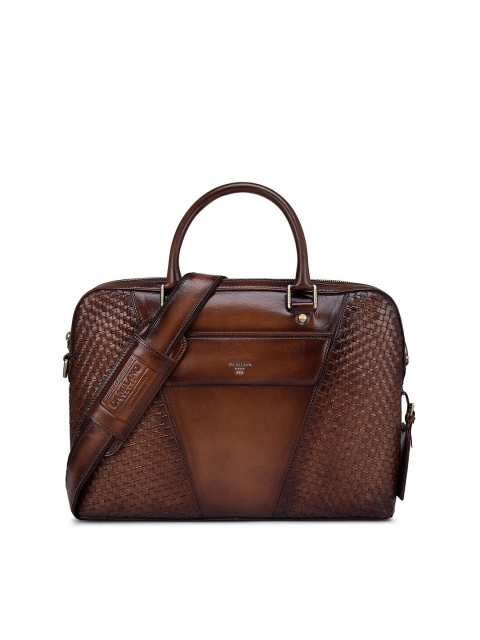 

Da Milano Unisex Brown & Gold-Toned Textured Leather Laptop Bag