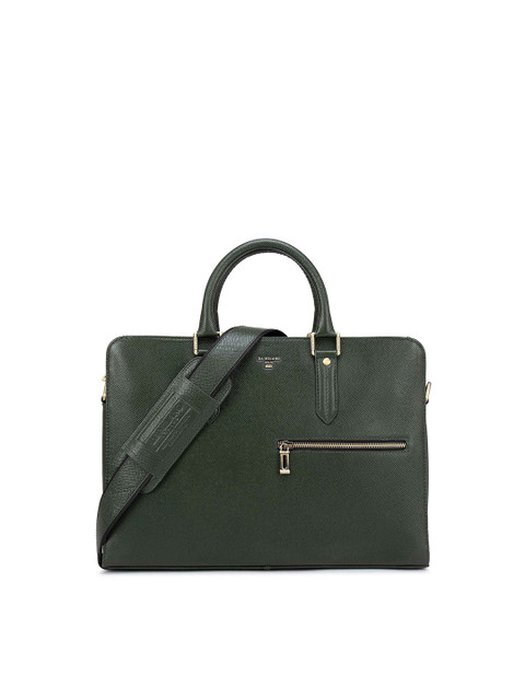 

Da Milano Unisex Green & Gold-Toned Textured Leather Laptop Bag