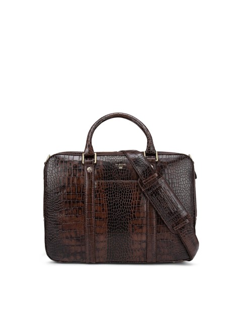 

Da Milano Unisex Brown Textured Leather Laptop Bag