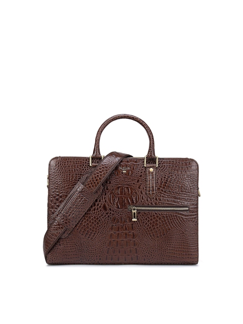 

Da Milano Unisex Brown & Gold-Toned Textured Leather Laptop Bag